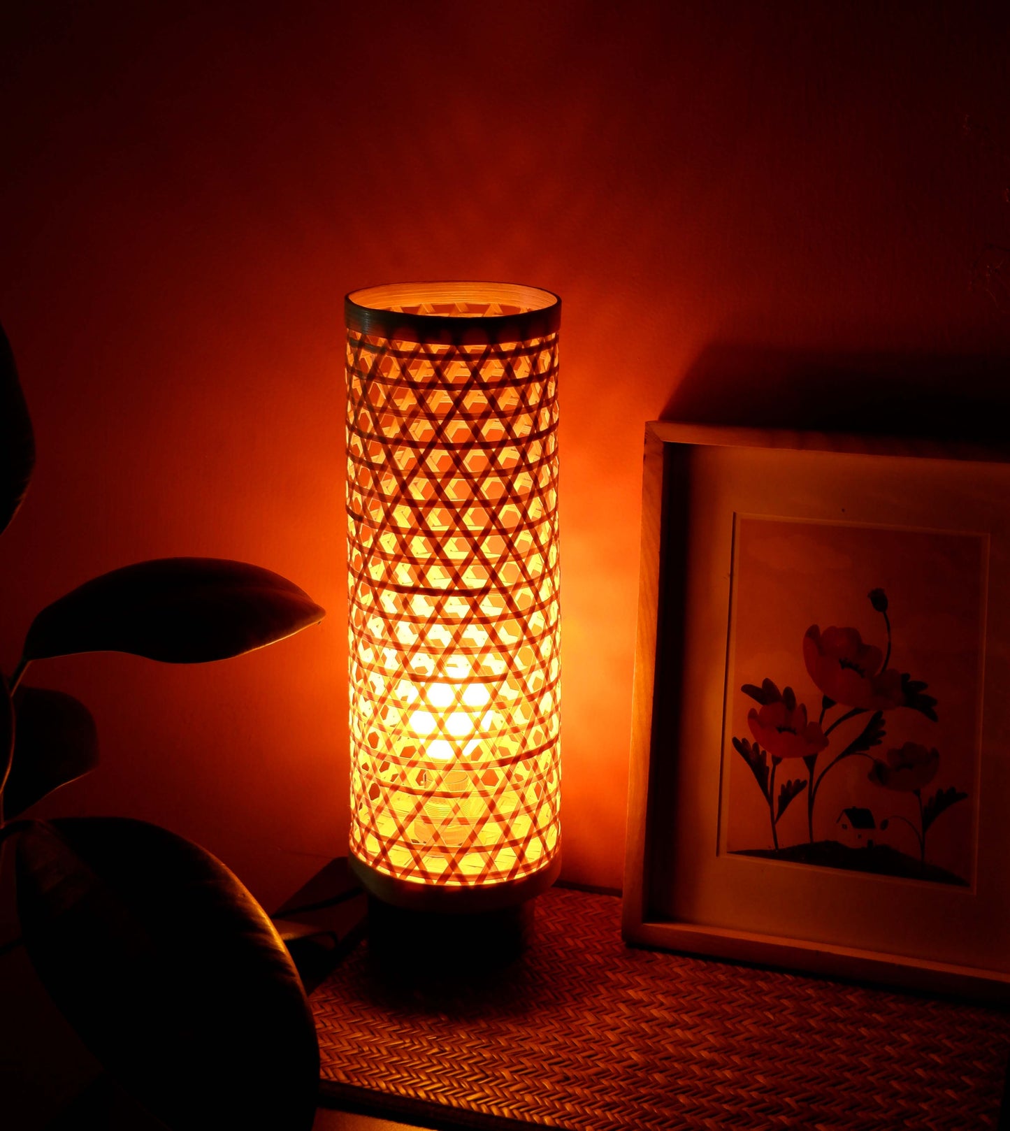 Hand Made BAMBOO SLEEK LAMP -Star Weave Pattern