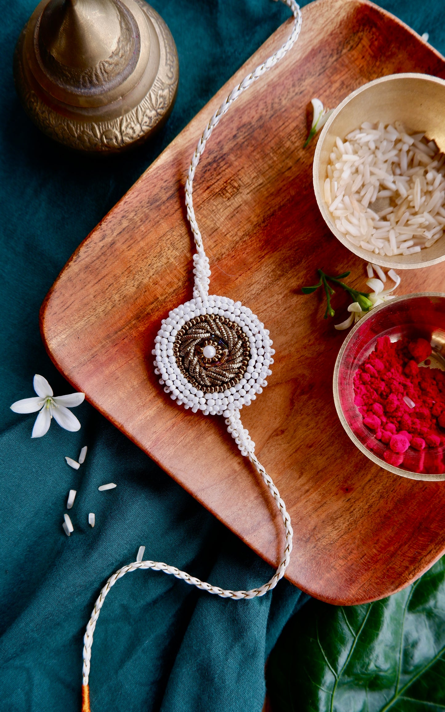 White & Gold Harmony Zardozi Rakhi