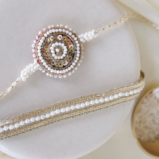 White Pearl Rakhi - Set of two