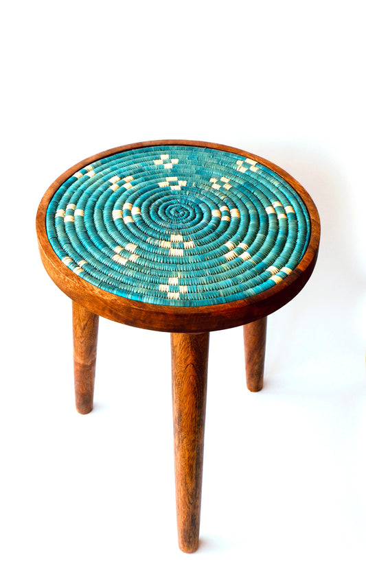 Arthat Moonj Grass - Mango Wood Table -Aqua