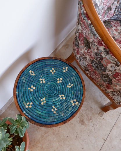 Moonj Grass  Mango Wood Accent  Table / Aqua weave