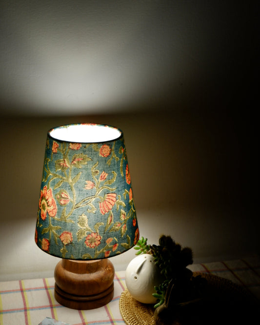 Mini Table Lamp – Handcrafted in Block Printed Fabric & Sheesham Wood