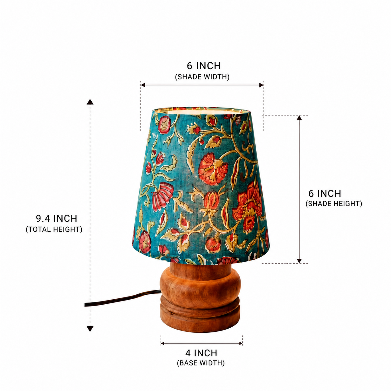 Mini Table Lamp – Handcrafted in Block Printed Fabric & Sheesham Wood