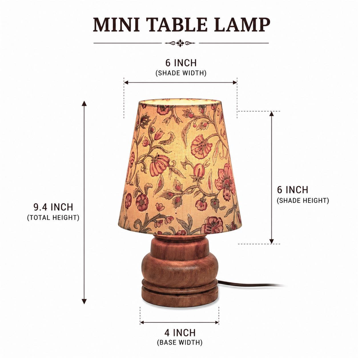 Mini Table Lamp – Handcrafted in Block Printed Fabric & Sheesham Wood