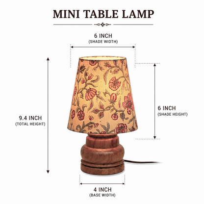Mini Table Lamp – Handcrafted in Block Printed Fabric & Sheesham Wood