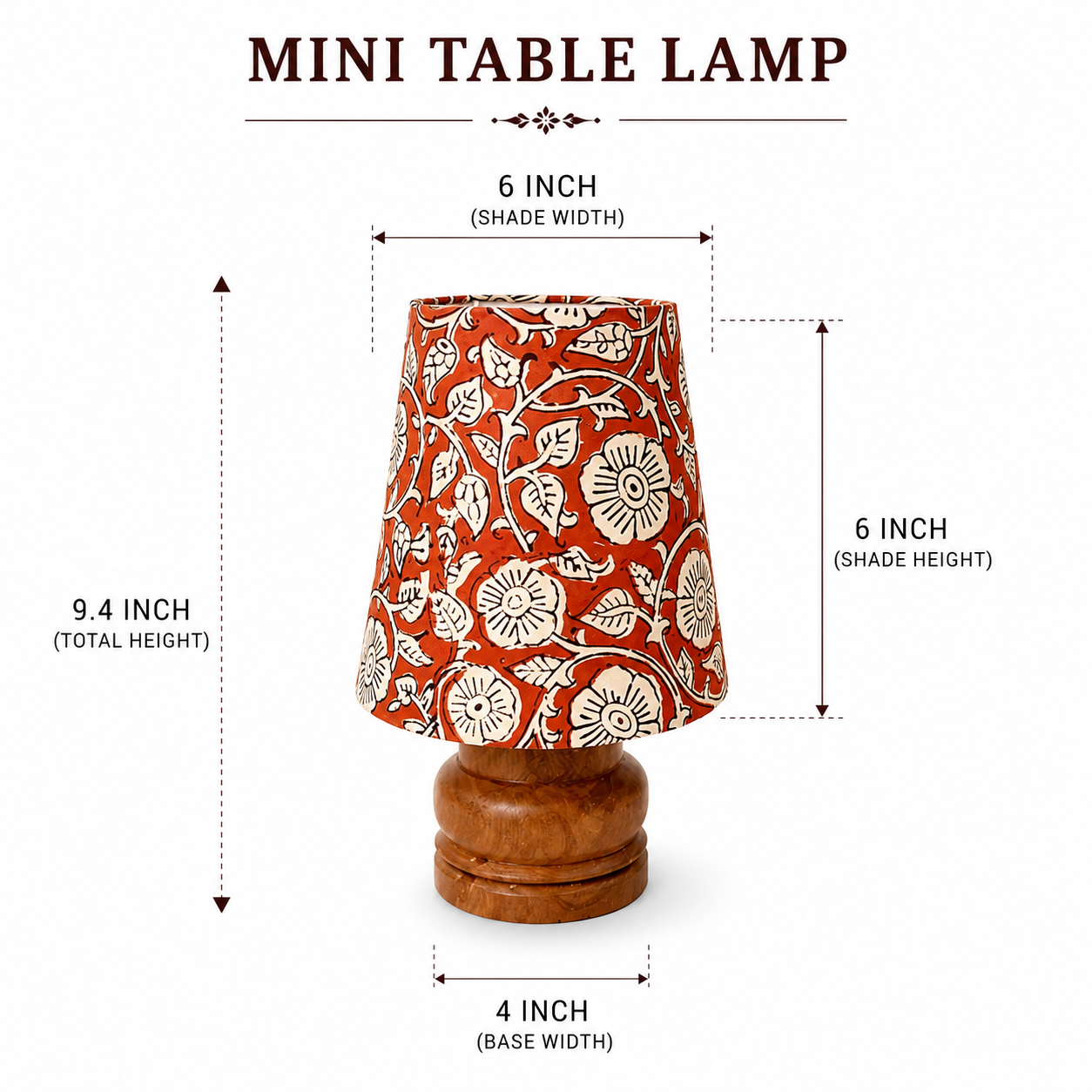 Mini Table Lamp – Handcrafted in Block Printed Fabric & Sheesham Wood