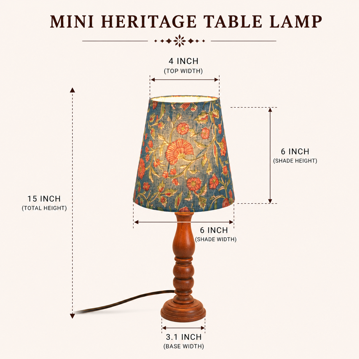 Arthat Mini Heritage Table Lamp - Turquoise Floral Print