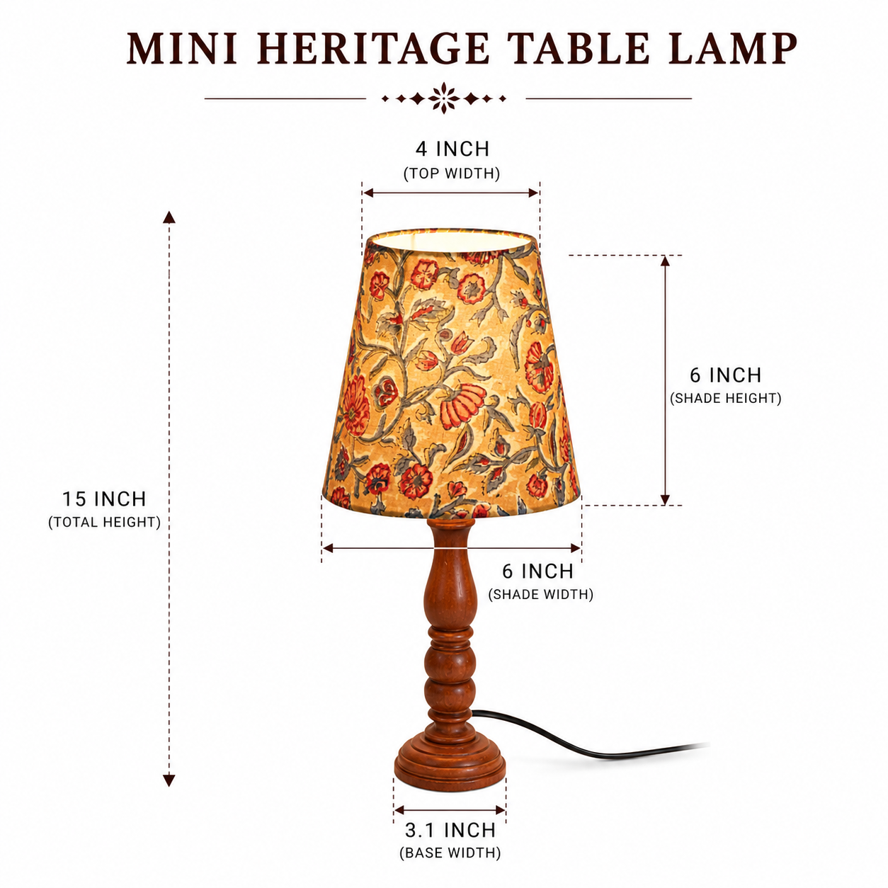 Arthat Mini Heritage Lamp - Floral Ochre Block Print