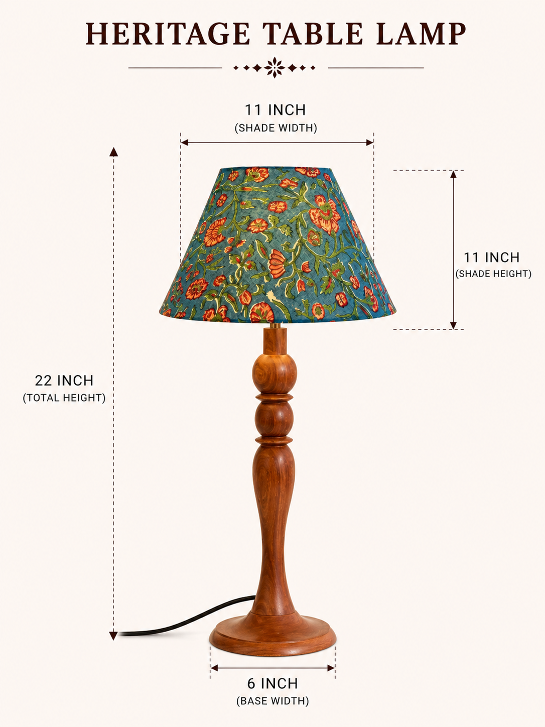 Arthat  Heritage Table  Lamp - Turquoise Blue Floral Block Print