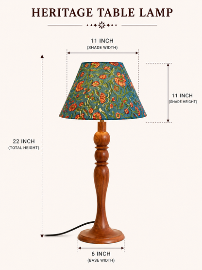 Arthat  Heritage Table  Lamp - Turquoise Blue Floral Block Print