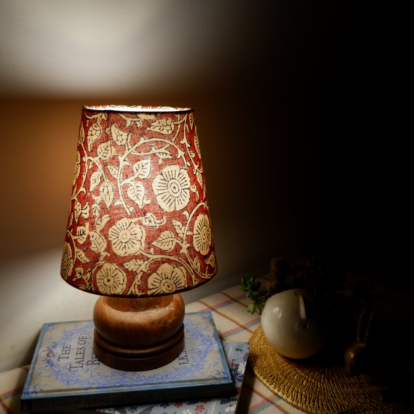 Mini Table Lamp – Handcrafted in Block Printed Fabric & Sheesham Wood