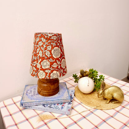 Mini Table Lamp – Handcrafted in Block Printed Fabric & Sheesham Wood