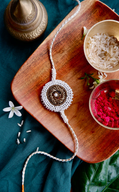 White & Gold Harmony  Zardozi Rakhi