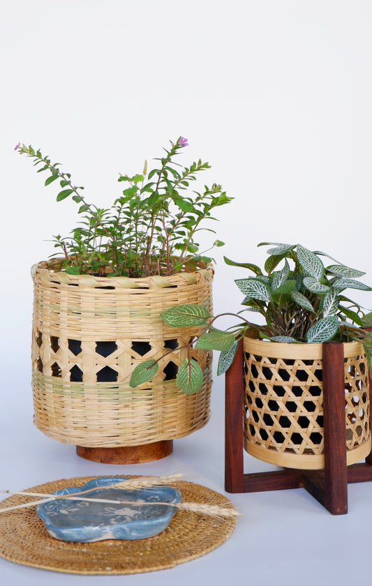 CLASSIC HAND MADE  BAMBOO PLANTER SET