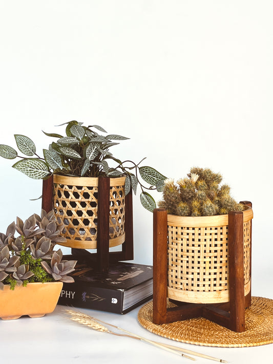 CLASSIC HAND MADE MINI BAMBOO PLANTER SET