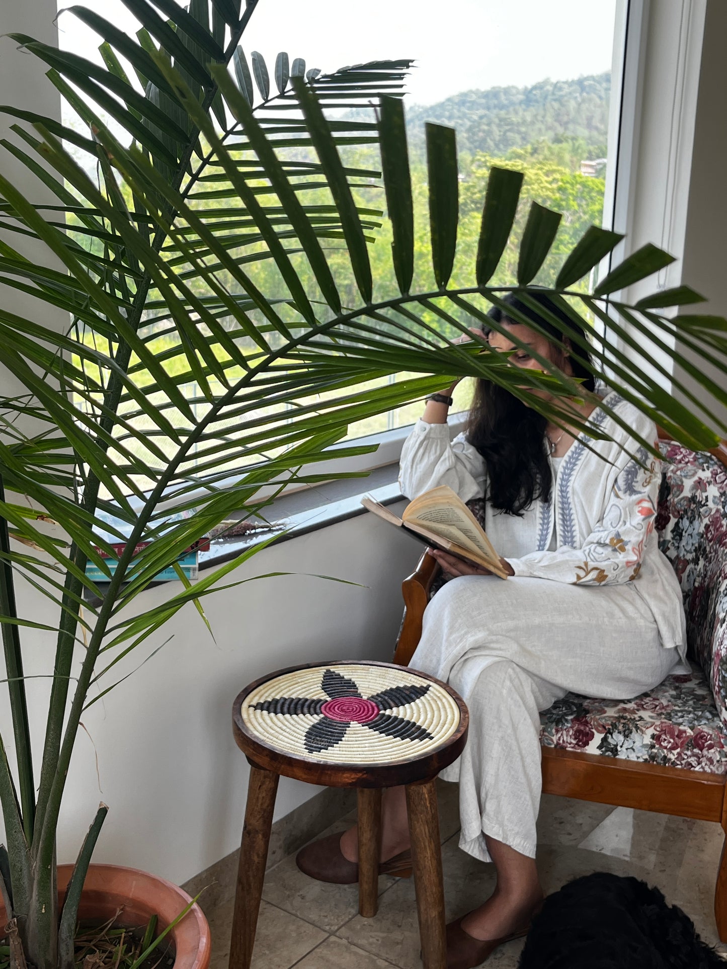 Moonj Grass - Mango Wood Accent  Table - Earthen Blossom