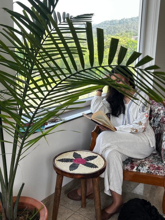 Moonj Grass - Mango Wood Accent  Table - Earthen Blossom