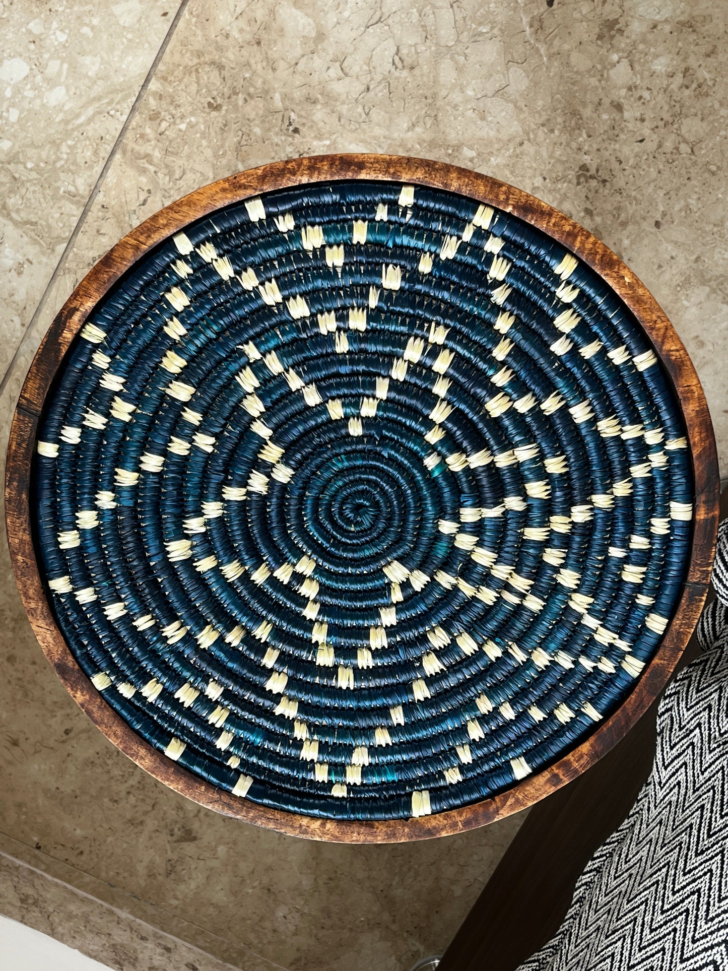 Moonj Grass  Mango Wood Indigo Accent Table