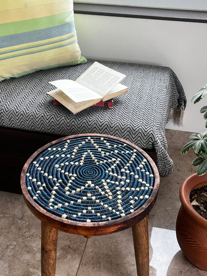 Moonj Grass  Mango Wood Indigo Accent Table