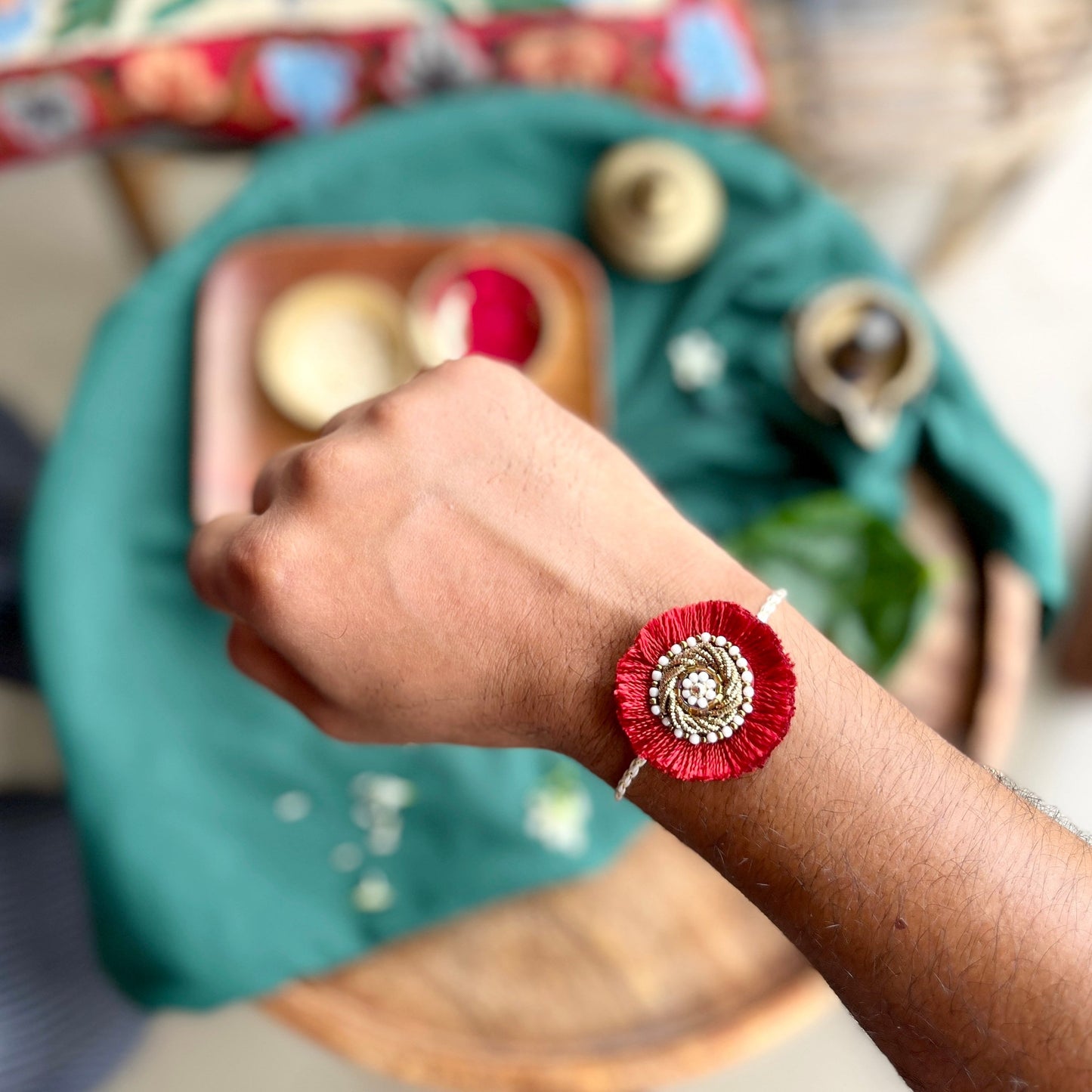 Classic Maroon Resham Zardozi Rakhi