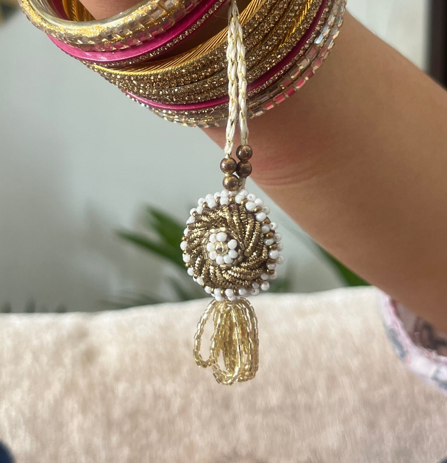 Classic Golden Resham Rakhi + Lumba  set ( With Rosewood  Box Packaging )