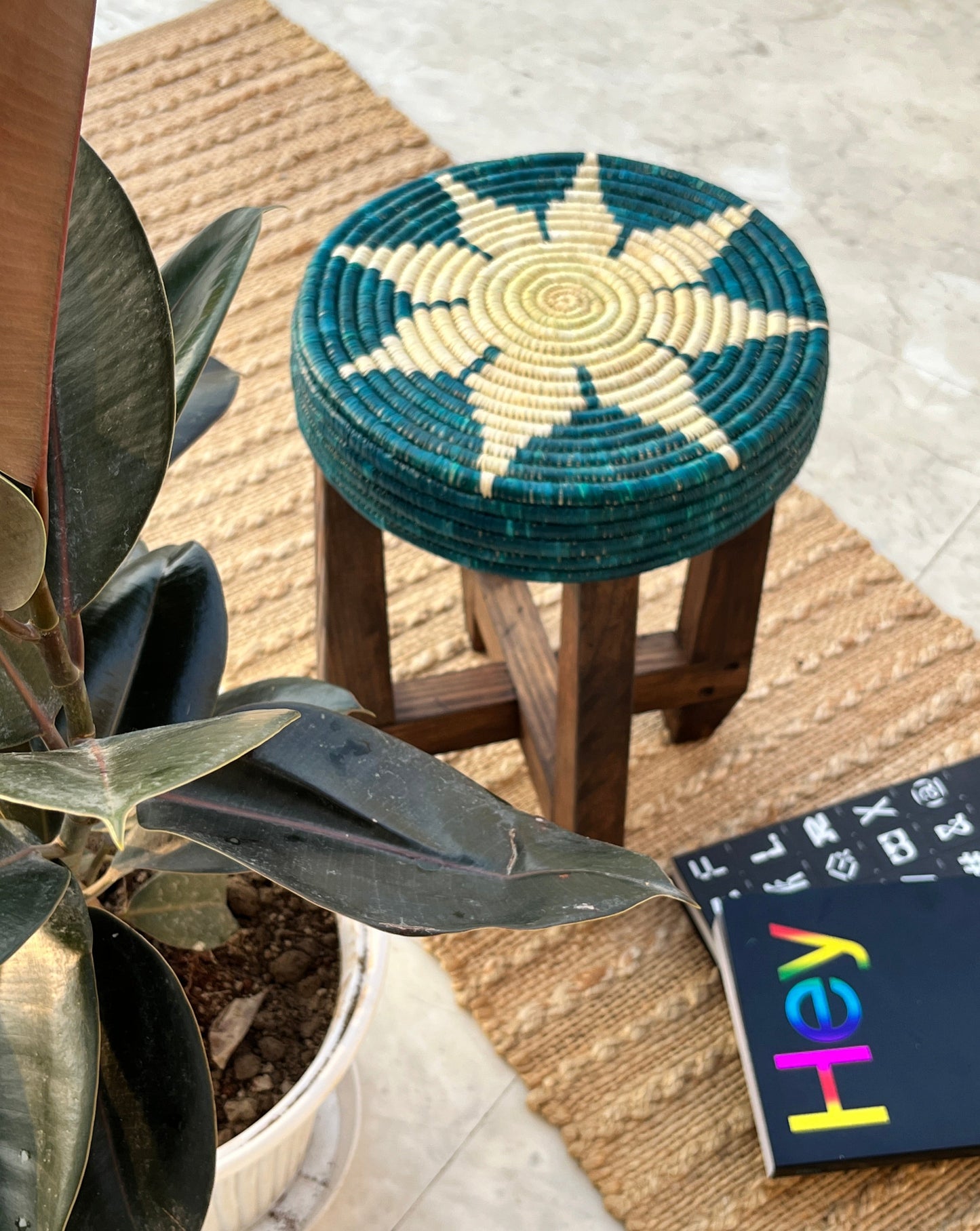 Arthat Moonj Grass Stool - Indigo Floral