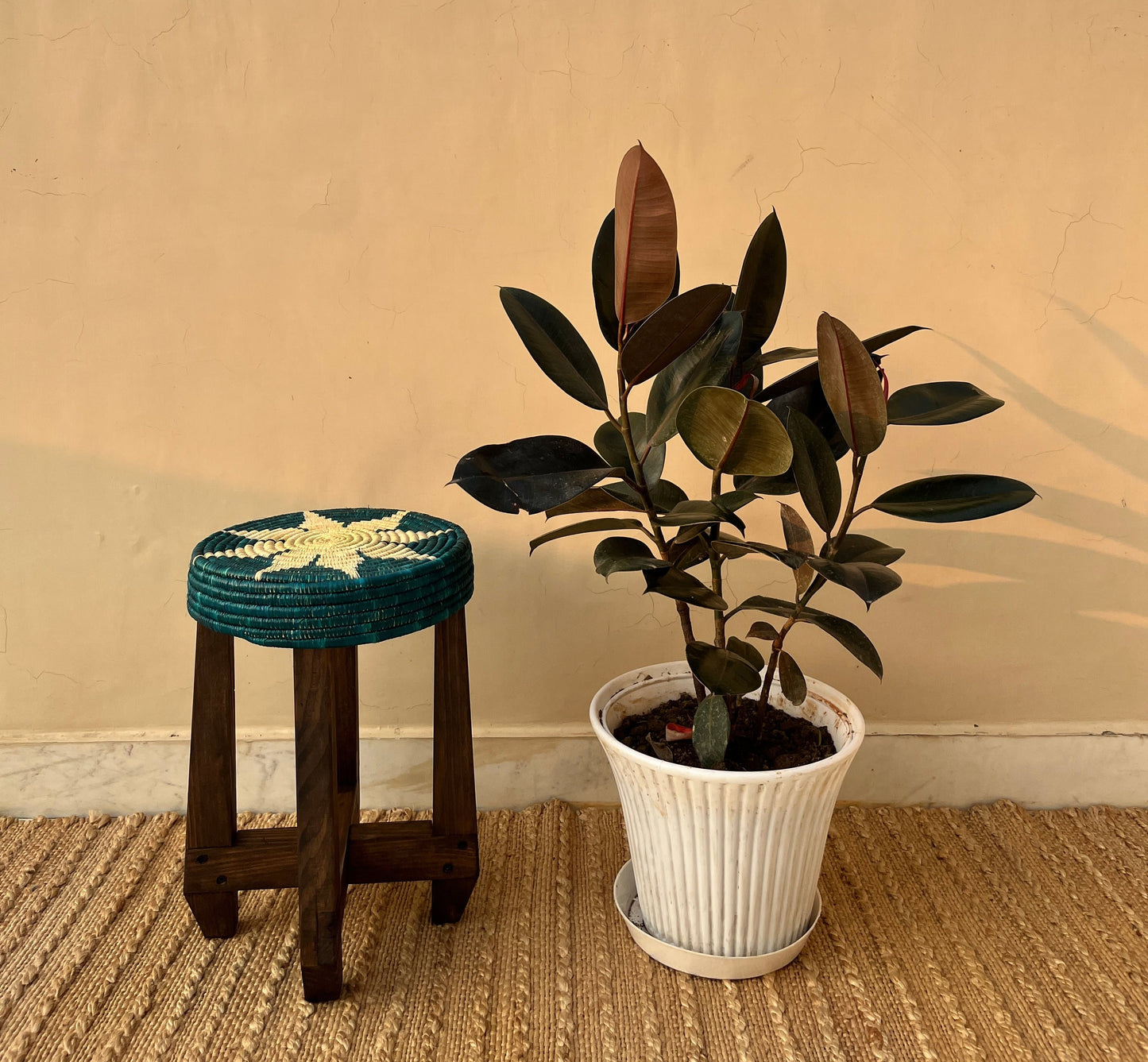 Arthat Moonj Grass Stool - Indigo Floral