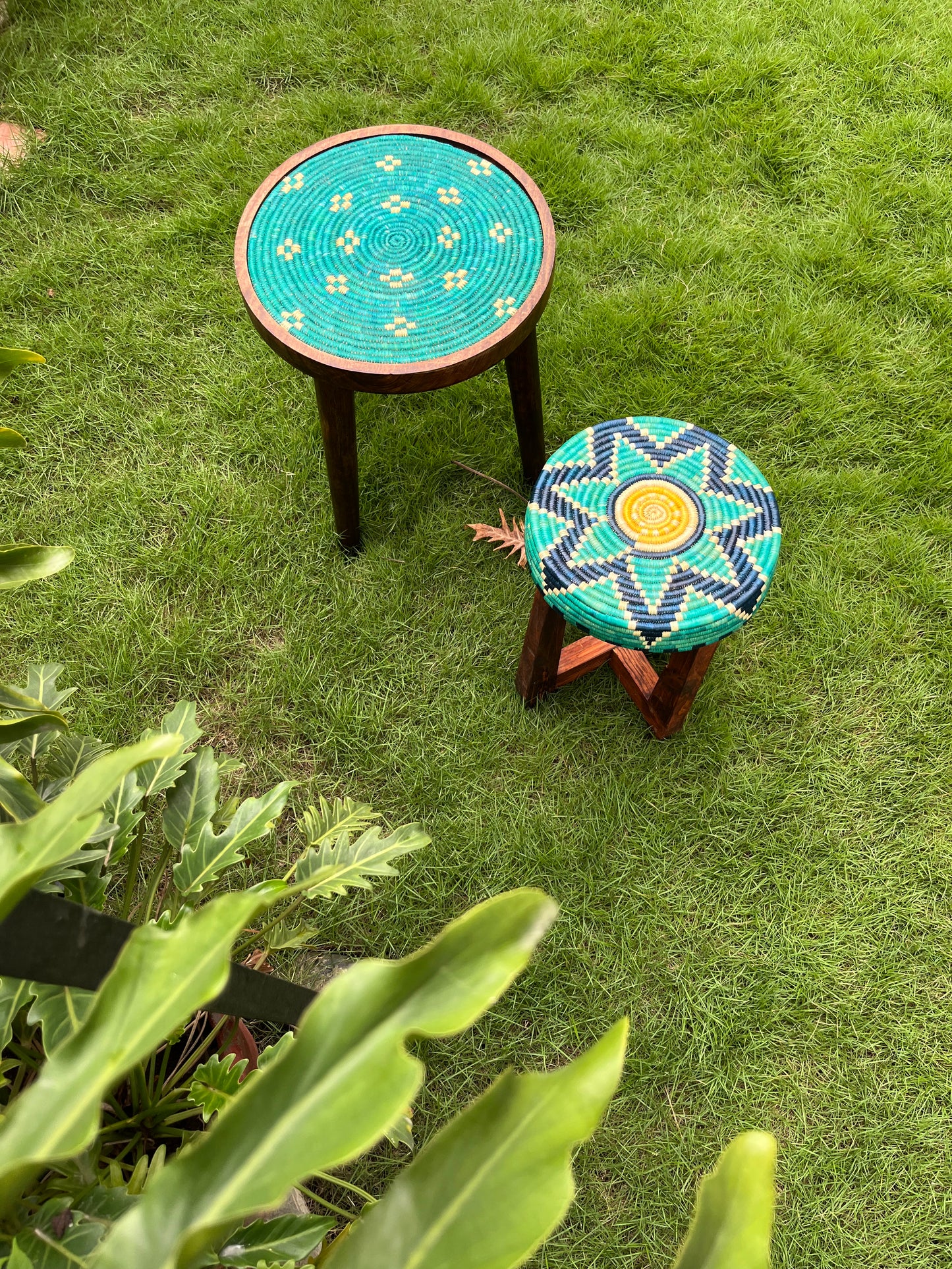 Arthat Moonj Grass Stool - Aqua