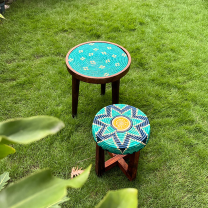 Arthat Moonj Grass - Mango Wood Table -Aqua