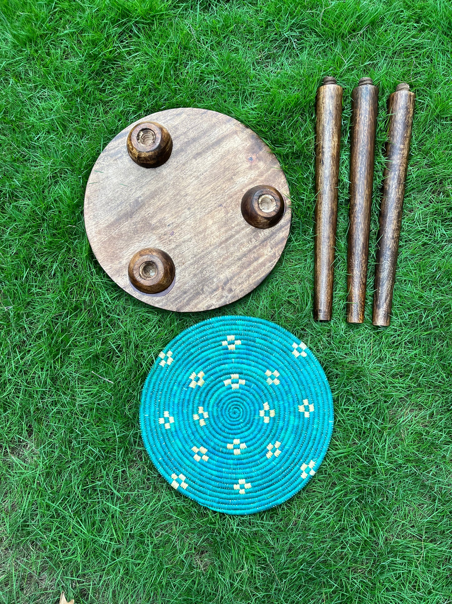 Arthat Moonj Grass - Mango Wood Table -Aqua