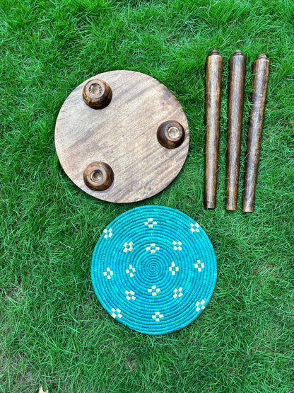 Arthat Moonj Grass - Mango Wood Table -Aqua