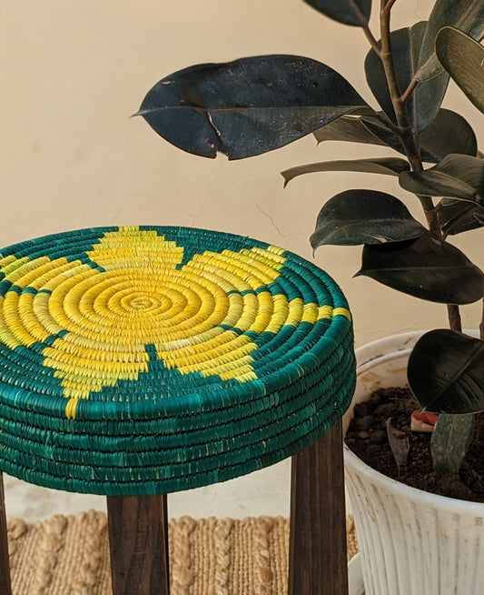 Arthat Moonj Grass Stool - Green  Floral