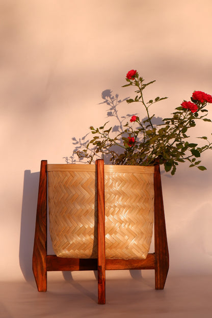 BAMBOO PLANTER WITH WOODEN STAND / NATURAL / LARGE