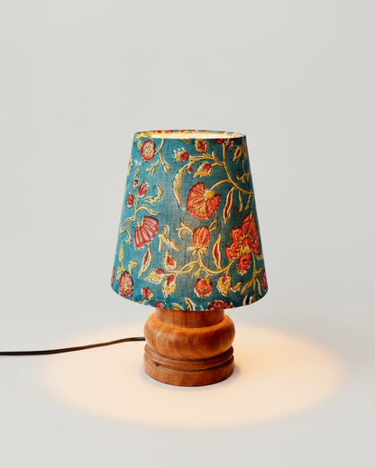 Mini Table Lamp – Handcrafted in Block Printed Fabric & Sheesham Wood
