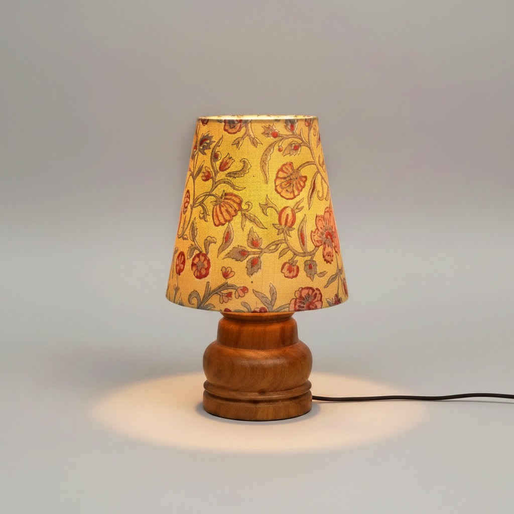 Mini Table Lamp – Handcrafted in Block Printed Fabric & Sheesham Wood