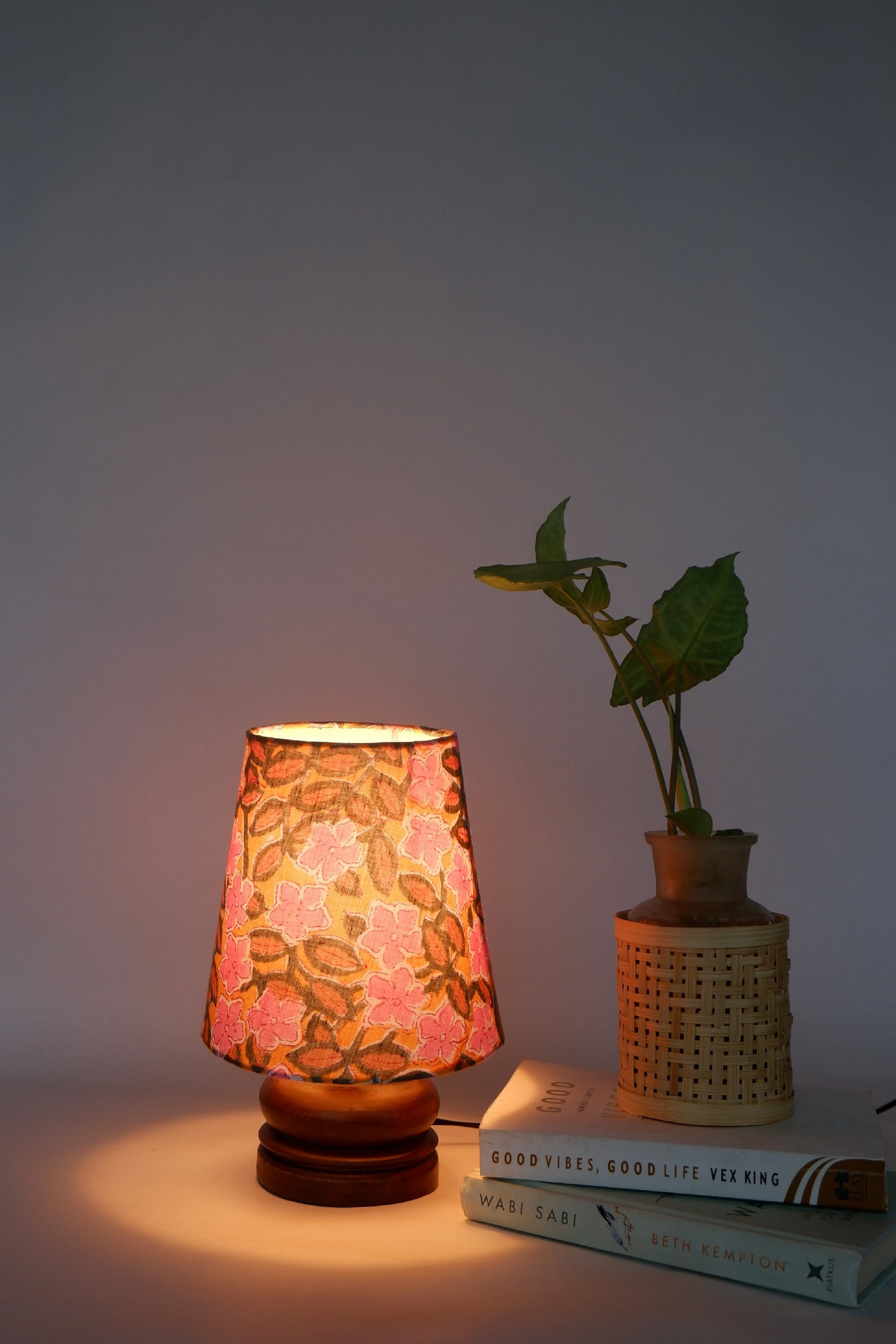 MINI TABLE LAMP PINK / YELLOW FLORAL PRINT