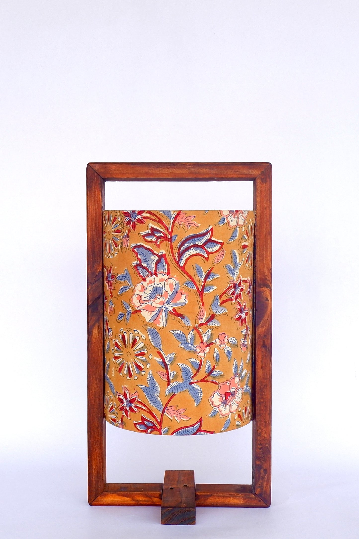 THE PLUS WOODEN TABLE LAMP CARAMEL YELLOW FLORAL PRINT