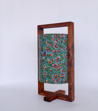 THE PLUS TABLE LAMP PEACOCK GREEN FLORAL PRINTWOODEN